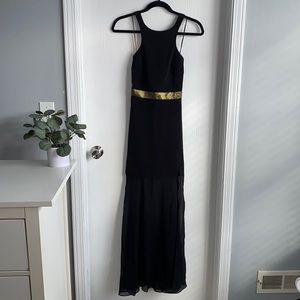 Express black and gold high neck cross back dress